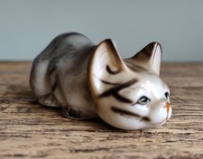 Bone China Tabby Cat Figurine Vintage Foreign German or Japanese Ornament