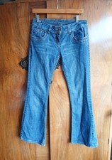 Jane Norman blue stretch denim bootcut jeans Size 12 Mid Rise Diamante Trim VGC