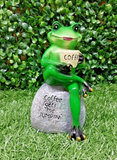 Frog drinking coffee 14cm x