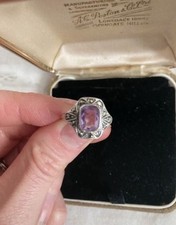 Antique Edwardian Amethyst Silver Ring Size N Jewellery 