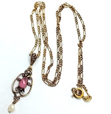 ANTIQUE GERMAN EDWARDIAN NECKLACE 835 SILVER GILT BAROQUE PEARL AMETHYST PENDANT