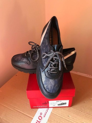 Ladies navy soft leather - leather, shoes