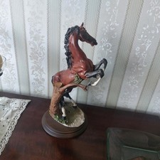 Guiseppe Armani Capodimonte Italy Large Rearing Horse Figurine on Wooden Plinth