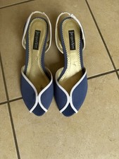 Ladies Jacques Vert Blue White Trim Peep Toe Shoes Size 7/40
