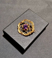 9ct Gold brooch with amethyst, Full Hallmark, Victorian, 2.8g