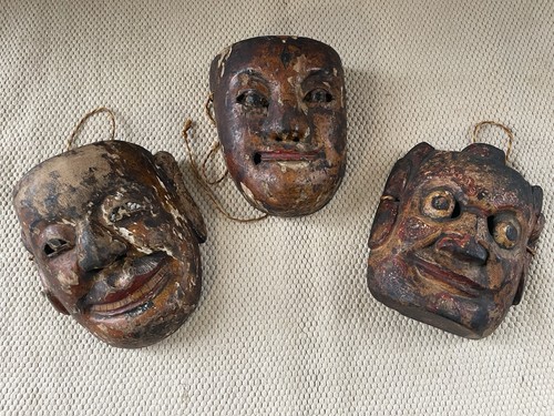 Antique wooden carved masks - carved,