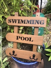 Wooden Swimming Pool Sign With