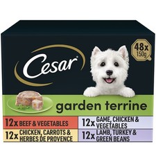 48 x 150g Cesar Garden Terrine Adult Wet Dog Food Trays Mixed Selection in Loaf