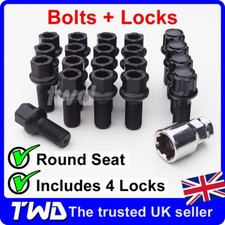 20 BLACK ALLOY WHEEL BOLTS + LOCKS + KEY FOR VW GOLF MK4 MK5 MK6 MK7 RADIUS NUTS