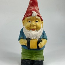 Vintage French 1970s Hand Painted Accordian Player Terracotta Garden Gnome