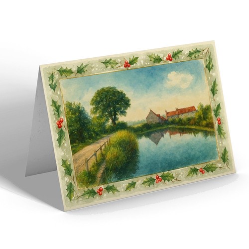 Christmas card town mill - card,