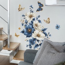 3D Flower Wall Stickers Butterfly Floral Wall Decals Home Decor Wall Art Sticker
