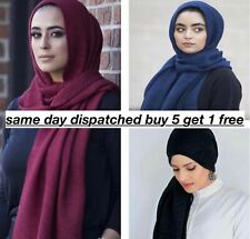 WOMENS CRINKAL PLAIN SCARF wrap neck Maxi Hijab Prayer Headscarf Soft UK