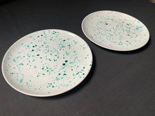 2 X DINNER PLATES, paint splash pattern, french marine and azure coloured