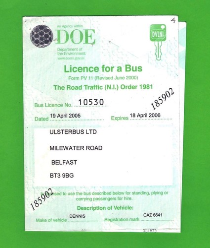 Bus licence 2005 ulsterbus - 2005/6,