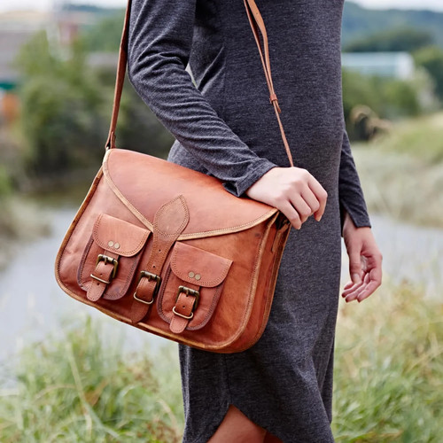 Brown leather satchel style - satchel,