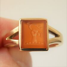 Antique Victorian 15ct Gold Carnelian Intaglio Crested Seal Signet Ring c1895