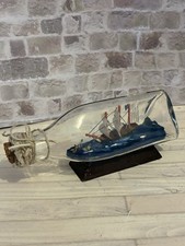 Dolls House? Miniature Ship In A Triangular Glass Bottle Ornament Display