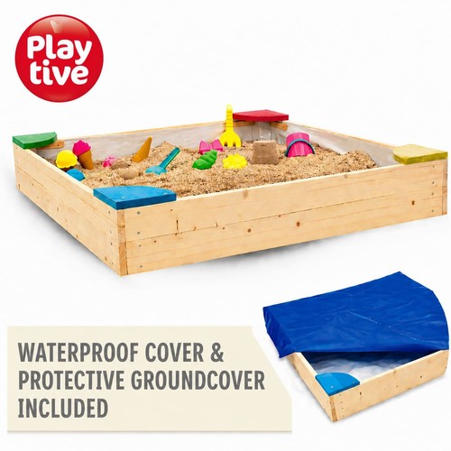 Wooden sandpit with seats - with, &