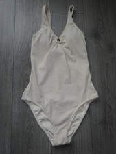M&S MARKS & SPENCER ECRU SCOOP NECK SUN SMART SWIMMING COSTUME SIZE 12 LONG