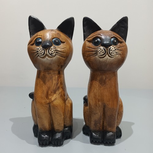 Wooden cat ornaments set 2 - wooden, of