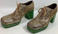 UNBELIEVABLE 70's GLAM gold/green GLITTER sparkle PLATFORM SHOES the BEST 16pix