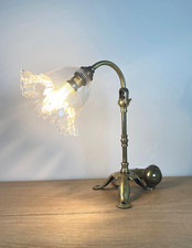 Vintage Solid Brass Swan Neck Pullman Table Lamp Base WAS Benson Style Rewired