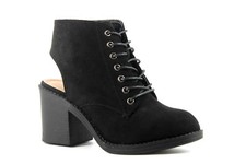 Select Ladies UK 4 EU 37 Black Faux Suede Open Back Lace Up Heeled Ankle Boots