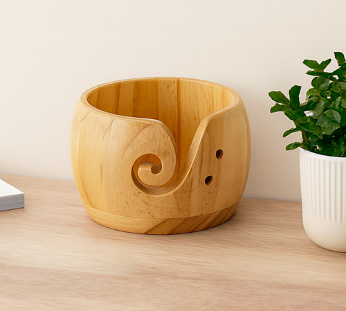 Wooden carved yarn bowl - bowl, wool