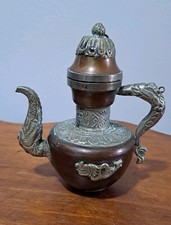 Vintage Copper And White Metal Tibetian Teapot