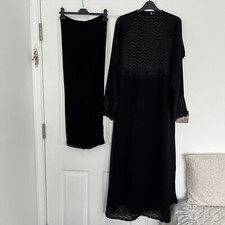 Women’s Dubai Black Shimmer Lace Sequin Abaya Dress & Hijab Size 56