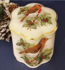 Vintage Christmas Robin Jar with Lid - Palissy Royal Worcester China VGC