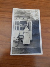 Social History Postcard Woman with bicycle Hat posted 1912 Blackpool to Darwen