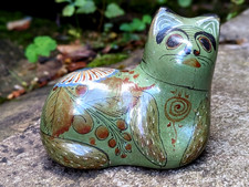 Vtg MCM 1950's TONALO POTTERY Cat Mexican Hand Painted Folk Art Ornament Jalisio