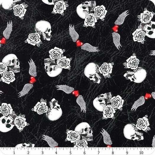 Fat quarter born ride skull - ride,