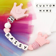 Personalised Dummy Clip Silicone Crown Pacifier Chain Soother Holder Shower Gift