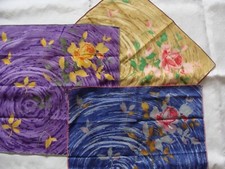 Vintage STYLISED ROSES Rose 3 HANDKERCHIEF Floral Pocket Hanky LOT 37 cm 14"