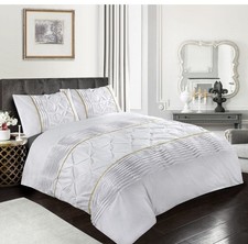 New Eleanor Duvet & Pillowcase Set Golden Laced Pintuck Polycotton Bedding Set
