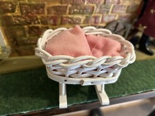 Dolls House White Wicker Style Rocker Crib Possibly Maileg ?