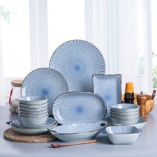 Ceramic Japanese Dishes Crockery Sets Dish Plate Bowl Stripe Tableware Accessory