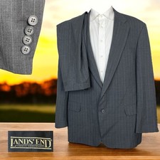 Lands End USA Made 2 Piece Suit Mens 48L 40x32 Gray Striped Wool Two Buttons