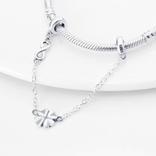 Lucky Clover Safety Chain Four Leaf Shamrock Charm Sterling Silver 925