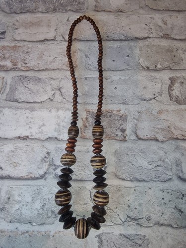 Wooden bead necklace brown - necklace,