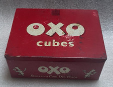 Vintage OXO Cubes Red Tin Lunch Box Storage Retro Display Collectibles Kitchen 