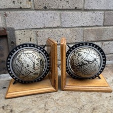 Retro Vintage Novelty Wooden Spinning Globe Old World Map Decorative Bookends