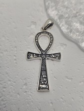 Ankh Cross 925 Sterling Silver Egyptian Pendant Hieroglyphs Key of Life Amulet