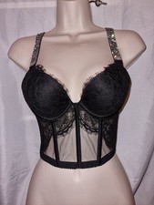 Gorgeous Black VICTORIA'S SECRET push-up underwired boned corset basque size 32D