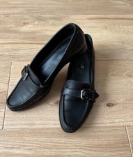 Women’s Bally Black Buck Leather Loafers Size US 7 Eur 37.5  Buckle Shoes Italy