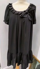 TU Sainsburys Ladies Black Dress  with ruffle & Tie at front neck, Size 14 
