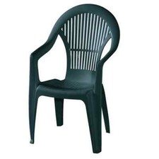 Vega Stacking Armchair, Green Plastic, Monobloc Stackable High Back Garden Chair